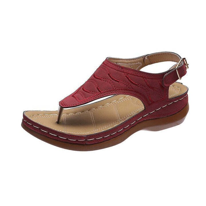 Orthopädische bequeme Slipper-Keilsandalen mit Stickerei, Wandersandalen aus Leder 