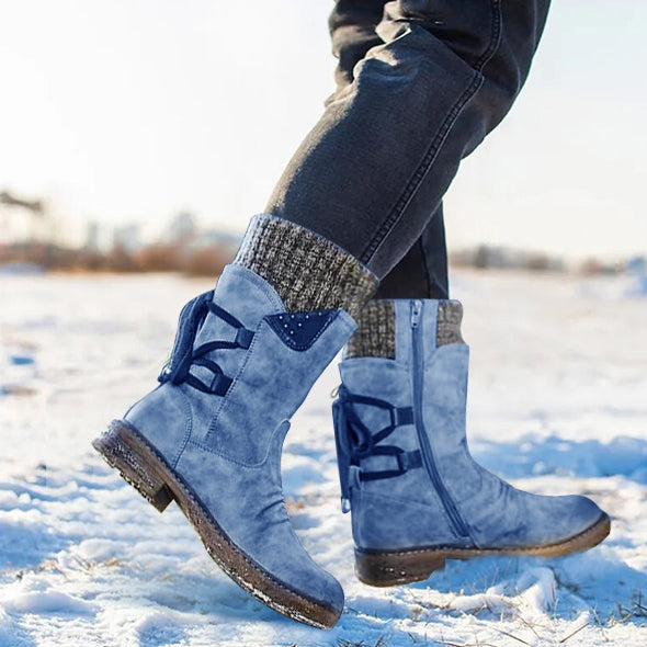 Botas de nieve con cordones en la parte posterior y cálidas para mujer en invierno 