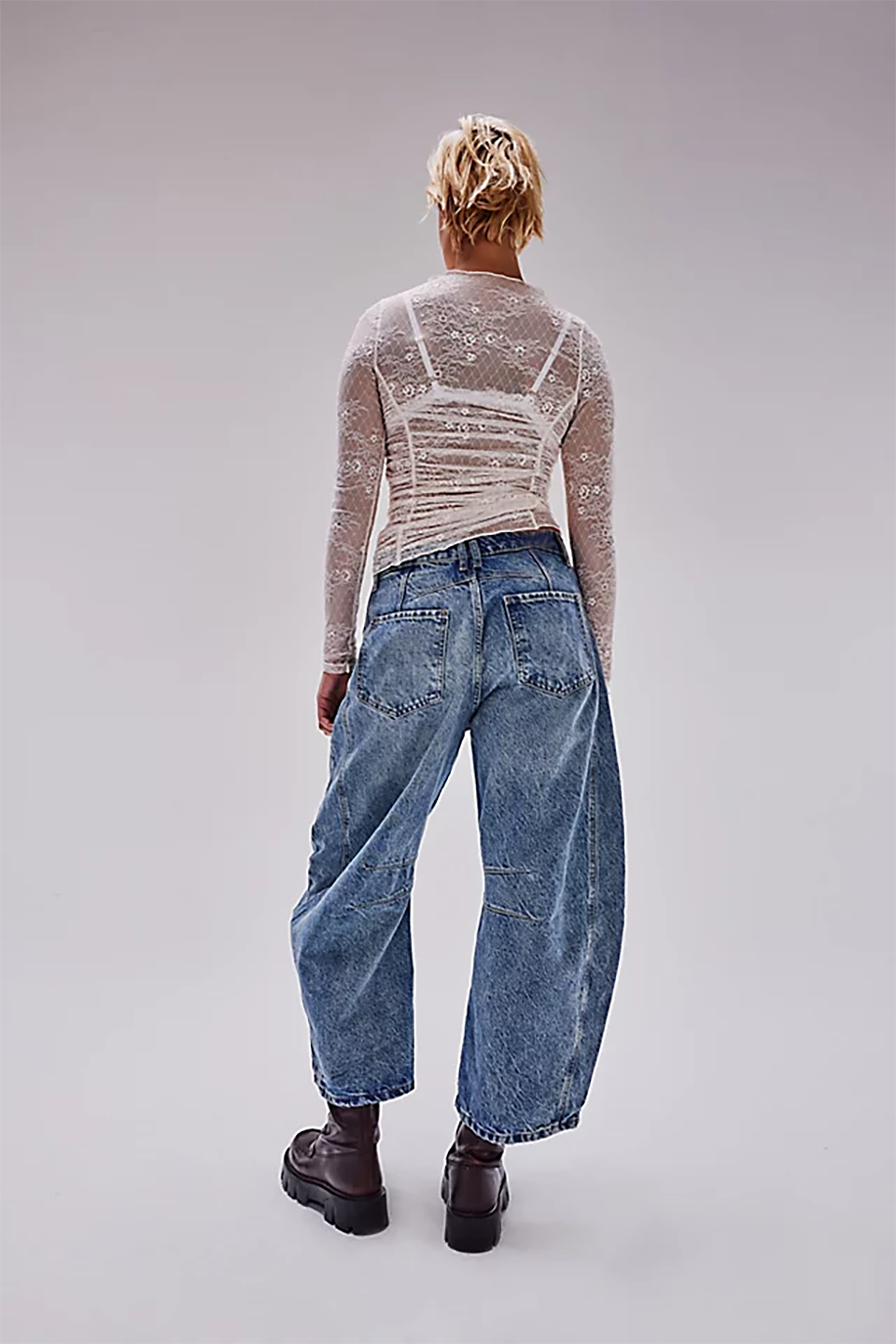 High Stretch Mid-Rise Barrel Jeans Fashion Wide Leg Shape (Buy 2 Free Shipping)