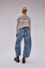 Hochelastische Mid-Rise Barrel Jeans, modische, weite Beinform (2 Stück kaufen, kostenloser Versand)