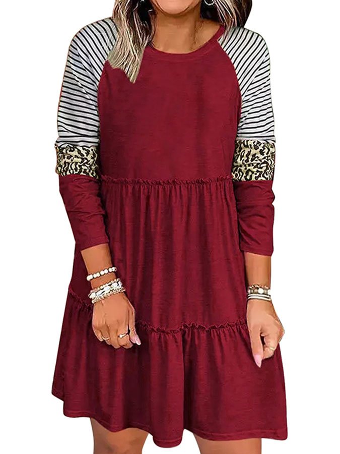 Ruffled Crew Neck Long Sleeve Dress