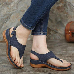 Embroidery Orthopedic Comfy Slipper Wedge Sandals, Walking Leather Sandals