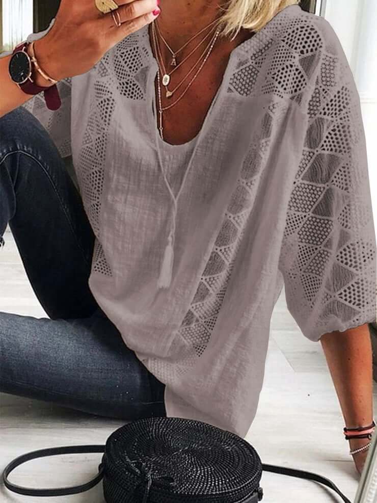 Blusa de mujer con escote en U y mangas 