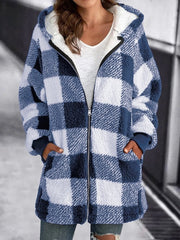 Women Oversized Hoodie Plaid Loose Overcoat