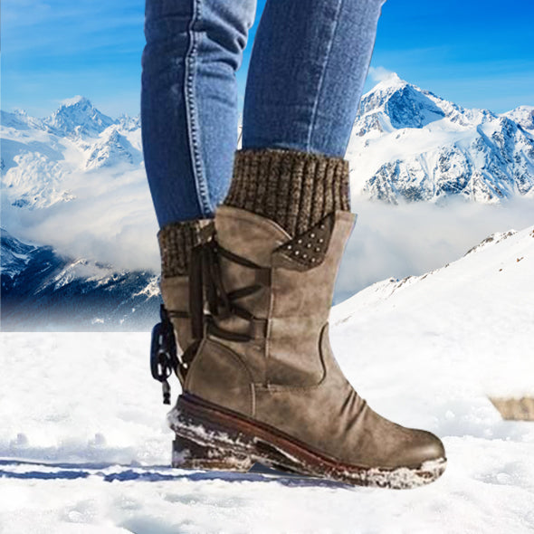 Botas de nieve con cordones en la parte posterior y cálidas para mujer en invierno 