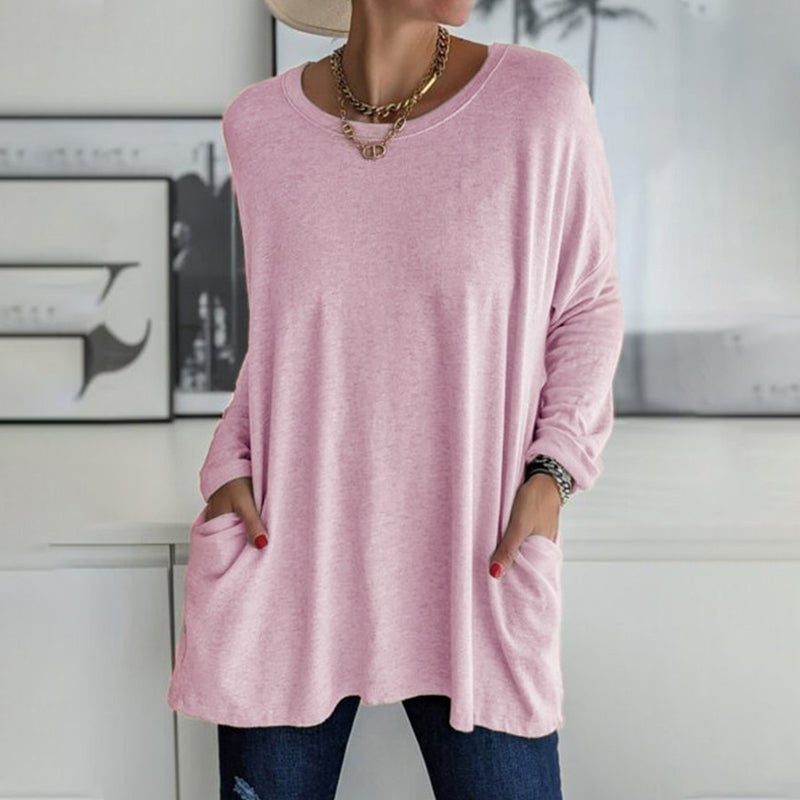 🔥HOT SALE-49% OFF-Round Neck Long Sleeve Pocket Solid T-Shirt