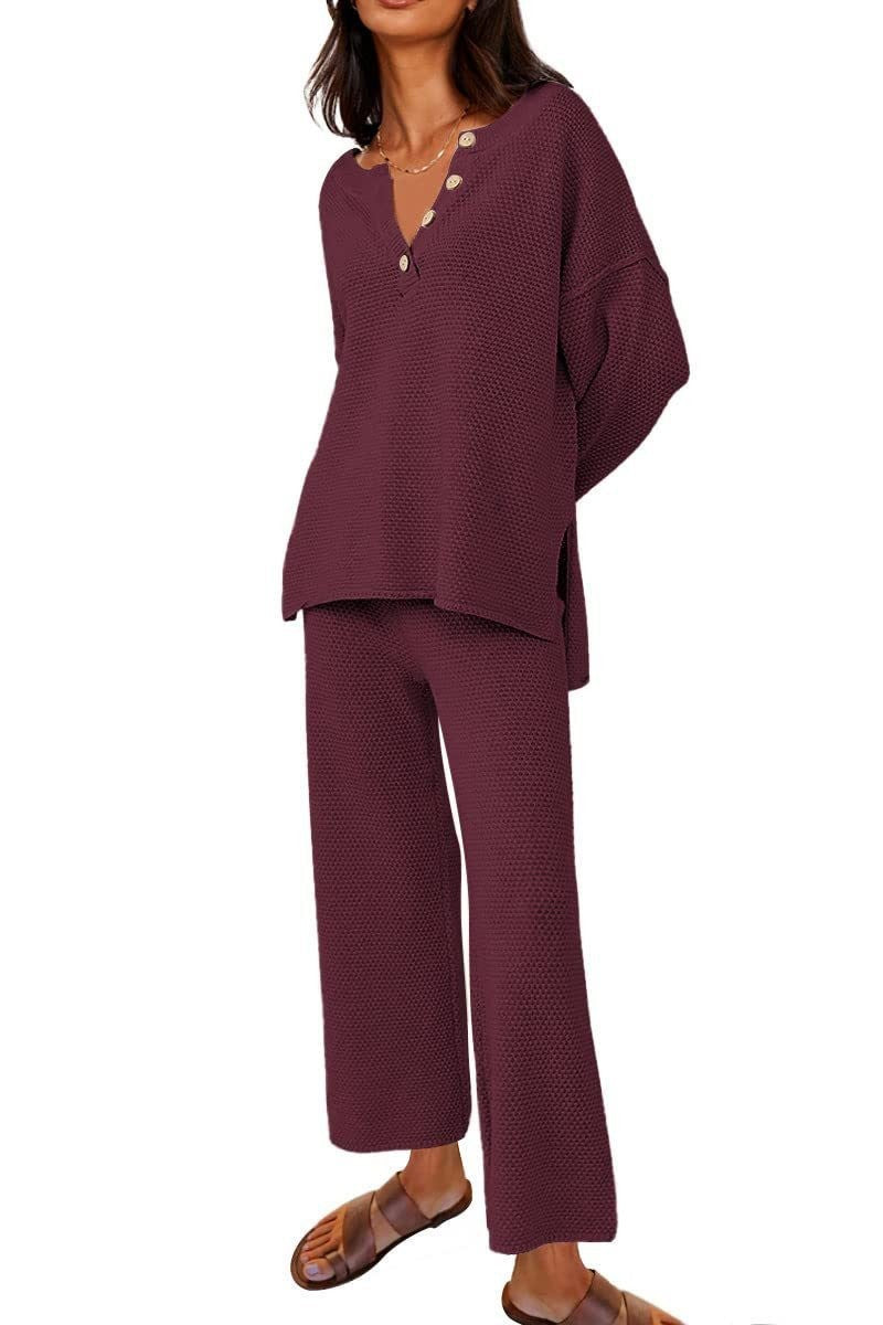 2-teiliges Loungewear-Set mit Strickpullover und Knopfleiste (2 Stück kaufen, kostenloser Versand)