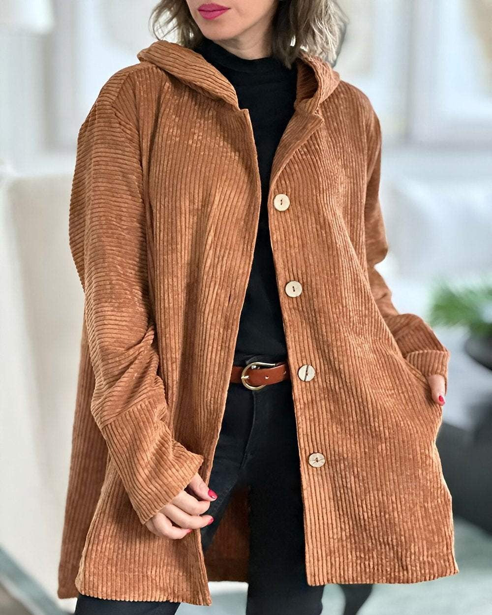 Lässige Cordjacke mit Kapuze