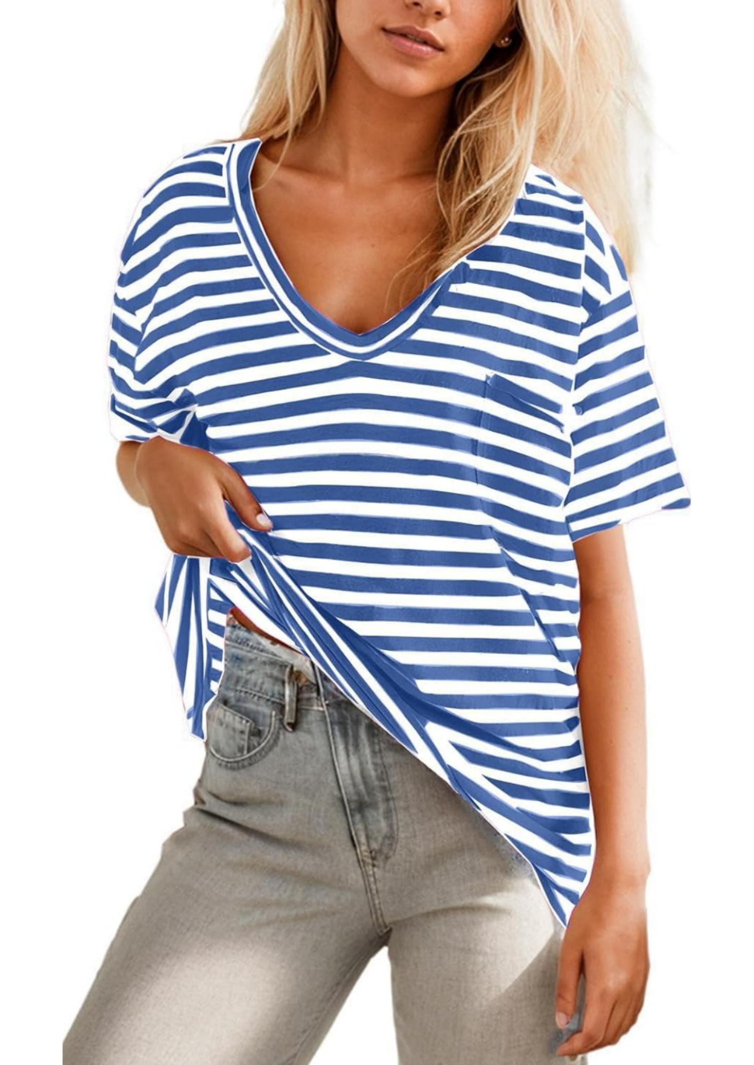 Women's Deep V Neck Striped T-shirt (Buy 3 Free Shipping)