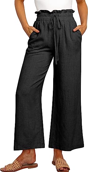 Women's High Waist Drawstring Wide Leg Linen Pants