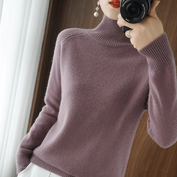 Solider Rollkragen-Strickpullover für Damen