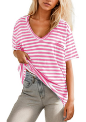 Women's Deep V Neck Striped T-shirt (Buy 3 Free Shipping)