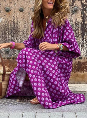 Women's Puff Sleeve Smocked Ruffle Boho Maxi Dress (Buy 2 Free Shipping)