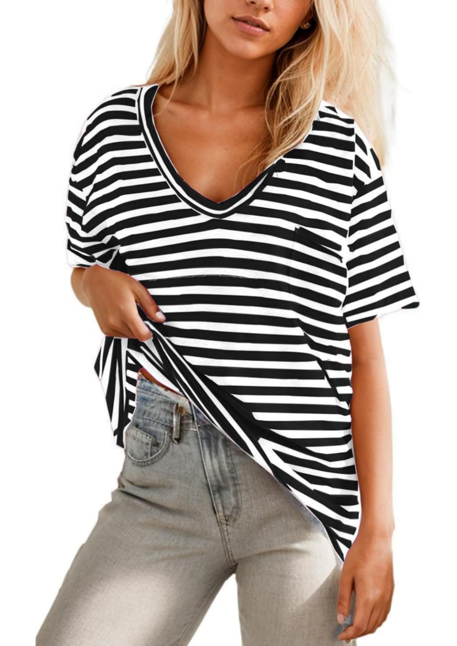 Women's Deep V Neck Striped T-shirt (Buy 3 Free Shipping)