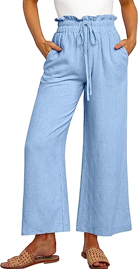 Women's High Waist Drawstring Wide Leg Linen Pants