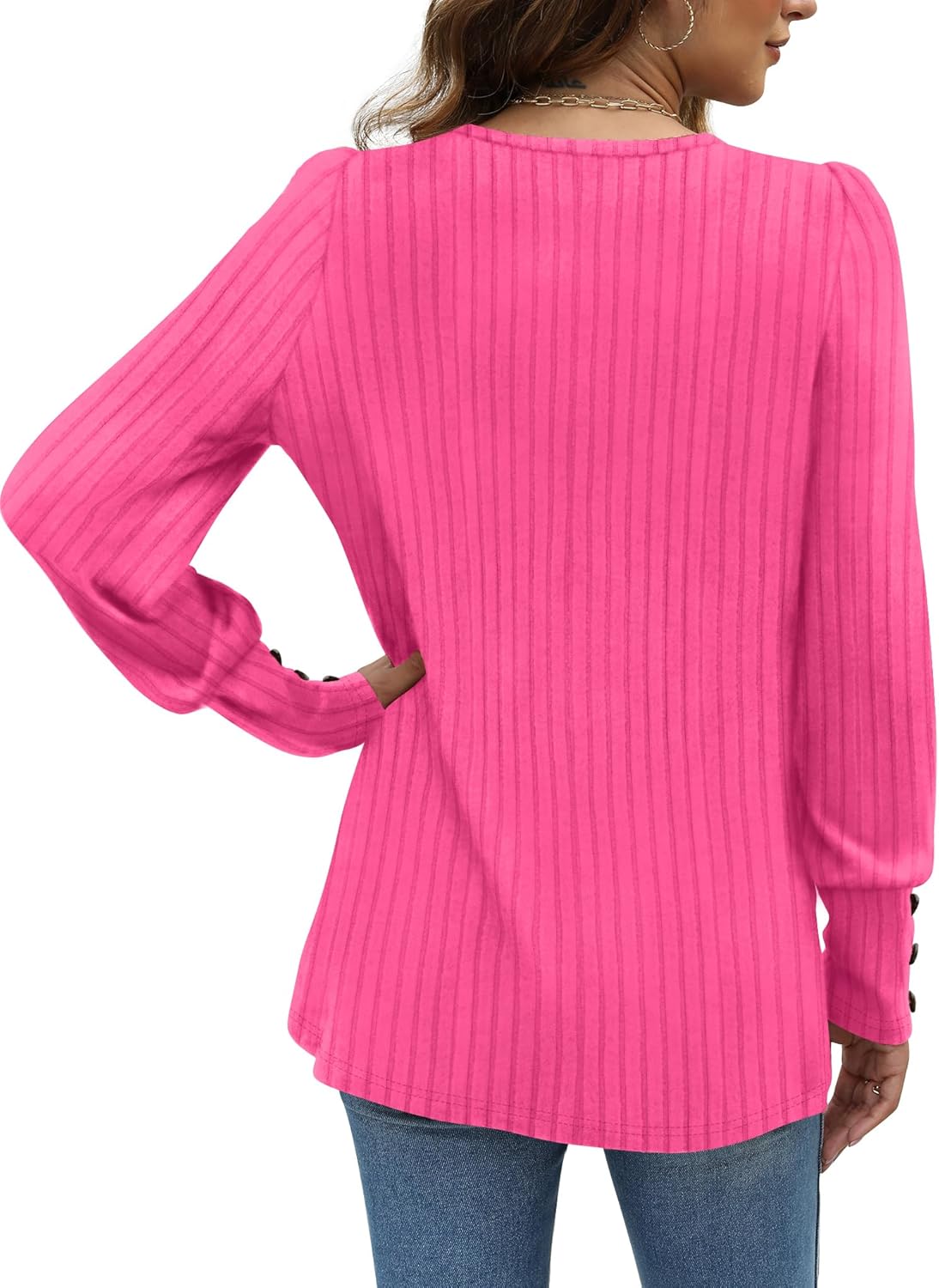 Lightweight Puffy Lantern Sleeve Tunic Tops Pullover Sweaters for Women Casual Tulip Hem