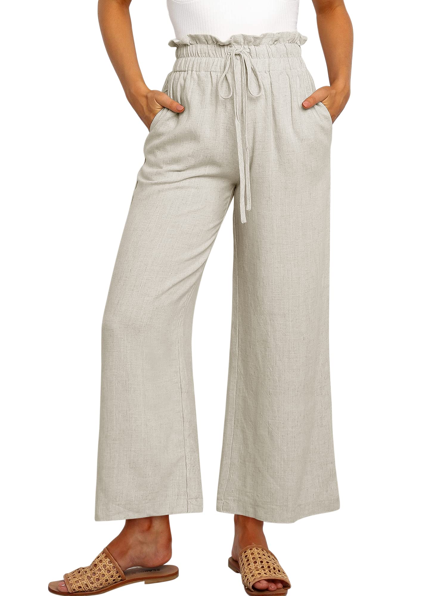 Women's High Waist Drawstring Wide Leg Linen Pants