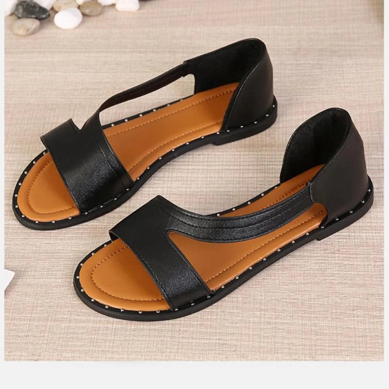 Fish-mouth Rivet Open Toe Flat  Sandals