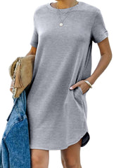 Women's Casual Short Sleeve T-shirt Dress with Pocket (Buy 2 Free Shipping)