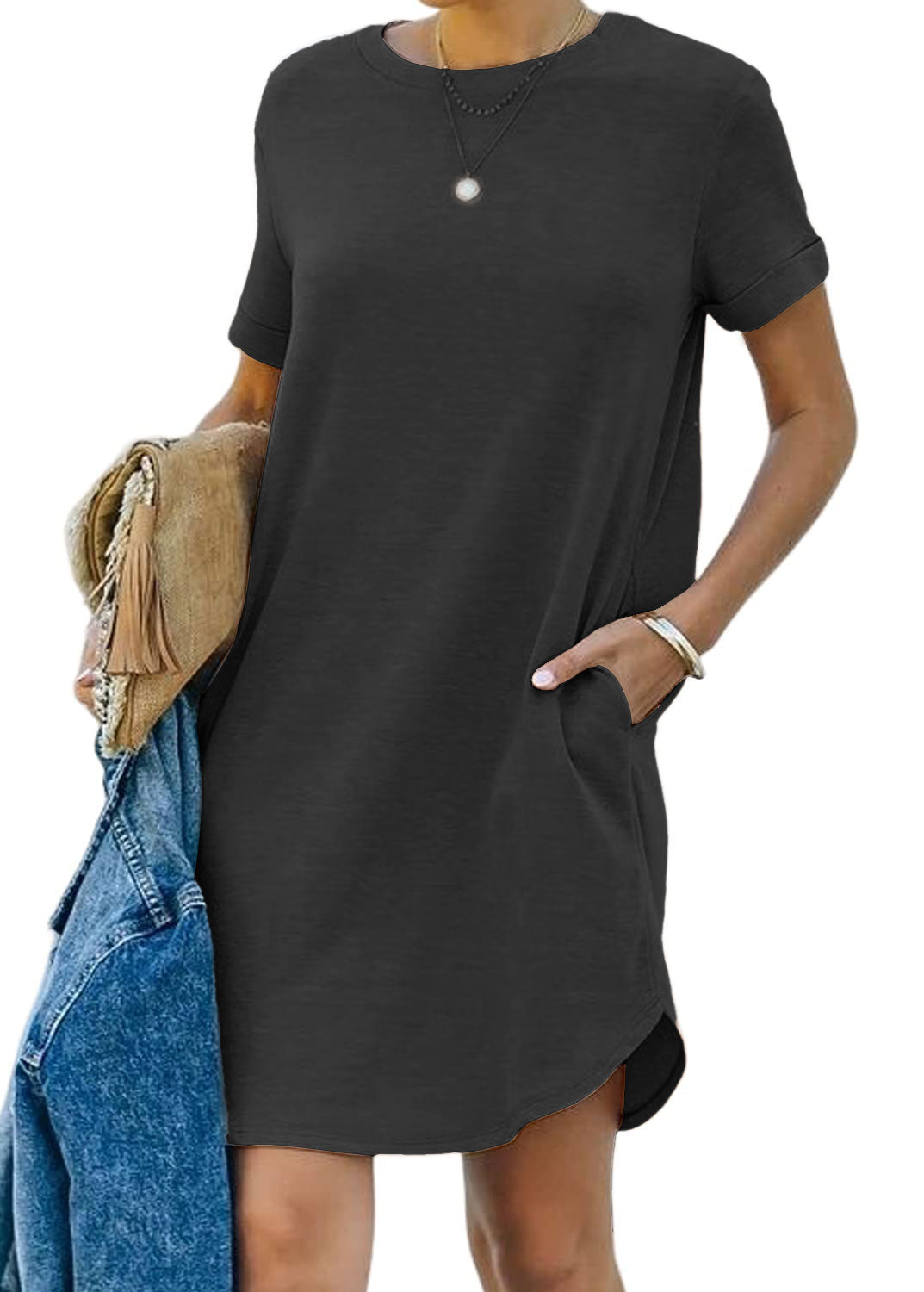 Women's Casual Short Sleeve T-shirt Dress with Pocket (Buy 2 Free Shipping)