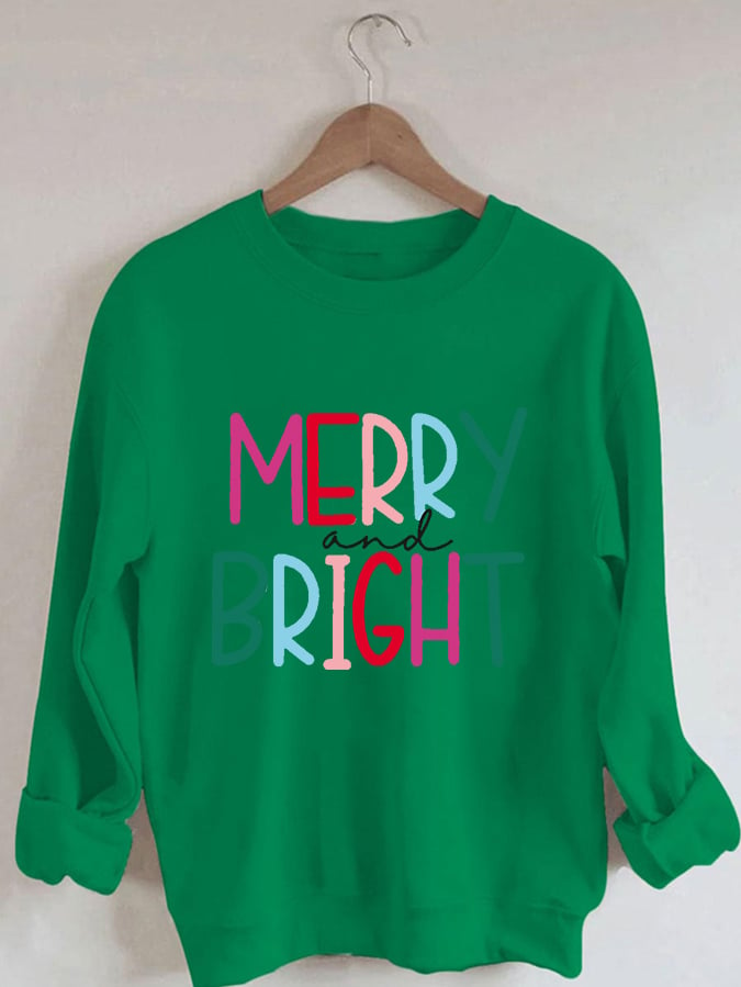 🔥Kaufen Sie 3 und erhalten Sie 10 % Rabatt🔥Lässiges Sweatshirt mit rosa „Merry And Bright Holiday“-Print 