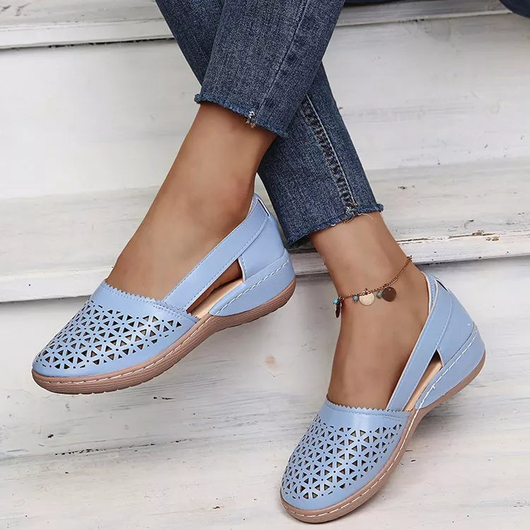 Women Wedges Orthopedic Hollow Out PU Summer Vintage Sandals