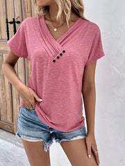 Button Detail V Neck Tee (Buy 3 Free Shipping)