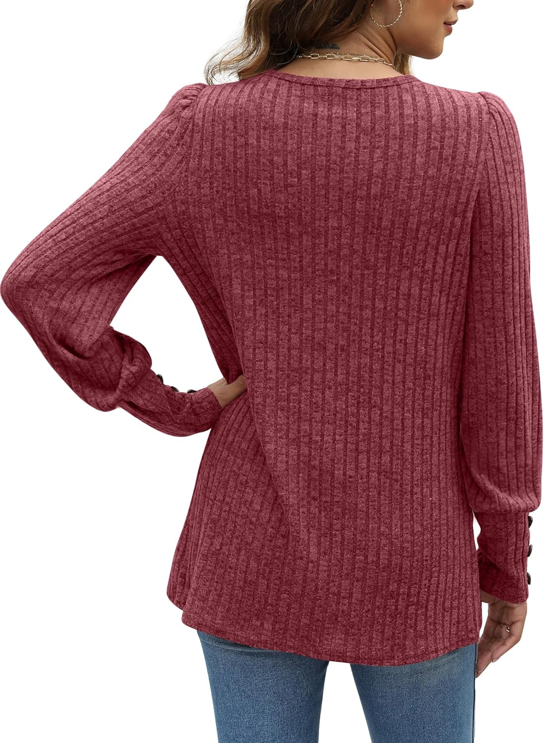 Lightweight Puffy Lantern Sleeve Tunic Tops Pullover Sweaters for Women Casual Tulip Hem