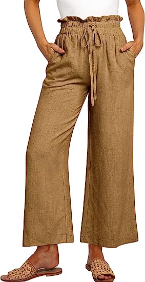 Women's High Waist Drawstring Wide Leg Linen Pants