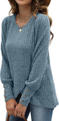 Lightweight Puffy Lantern Sleeve Tunic Tops Pullover Sweaters for Women Casual Tulip Hem