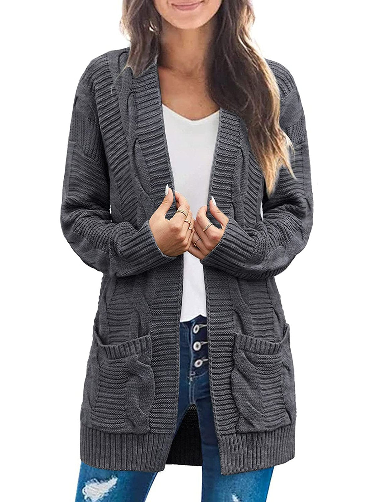 2022 Women's Long Sleeve Cable Knit Cardigan Sweaters