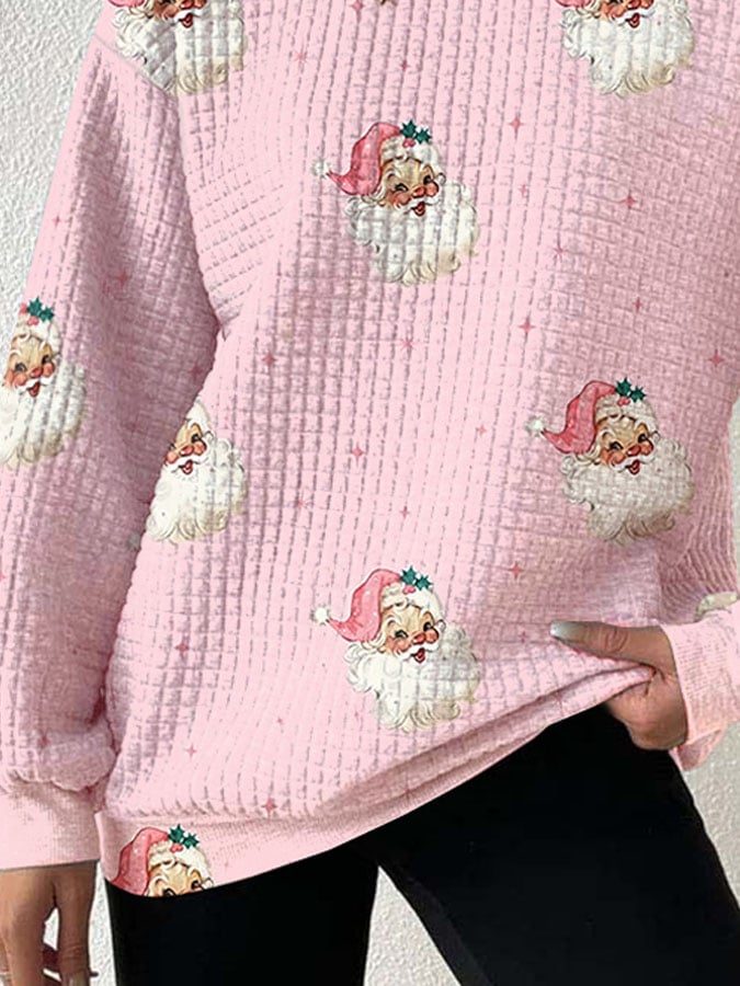 🔥Kaufen Sie 3 und erhalten Sie 10 % Rabatt🔥Rosa Sweatshirt mit überschnittenen Schultern und Weihnachtsmann-Print 