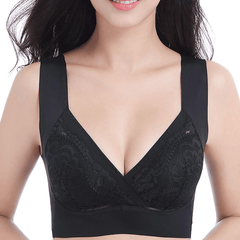 Black - Plus Size Comfort Extra Elastic Wireless Support Lace Bra