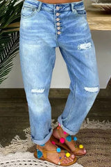 Ripped Button Up Low Waist Jeans