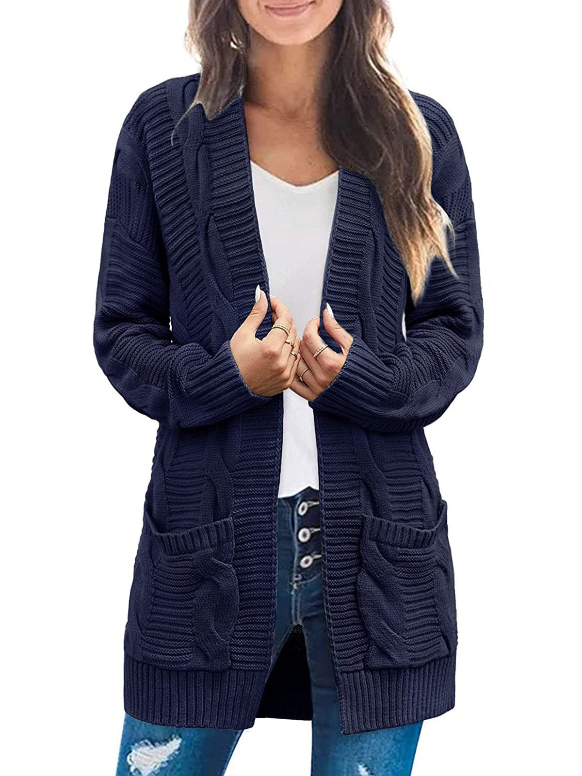 2022 Women's Long Sleeve Cable Knit Cardigan Sweaters