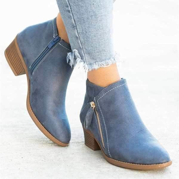 Women'S Chunky Heel Side Zip Ankle Boots