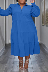 Flounced Sleeve Plus Size Turndown Collar Dress