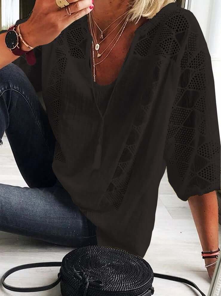 Blusa de mujer con escote en U y mangas 