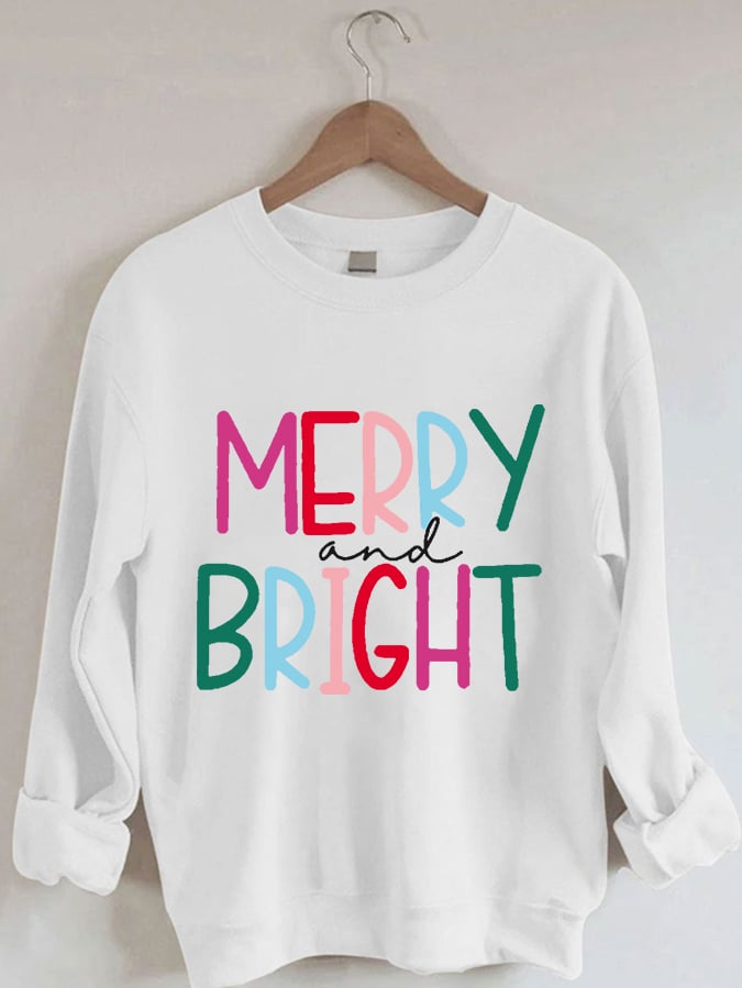 🔥Kaufen Sie 3 und erhalten Sie 10 % Rabatt🔥Lässiges Sweatshirt mit rosa „Merry And Bright Holiday“-Print 