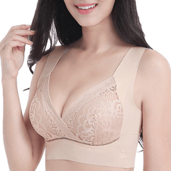 Beige - Plus Size Comfort Extra Elastic Wireless Support Lace Bra