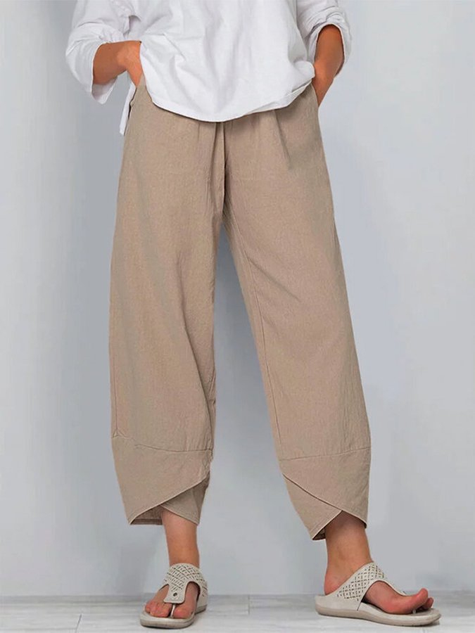 Pantalones de lino y algodón para mujer, sencillos, holgados, informales, estilo noveno 