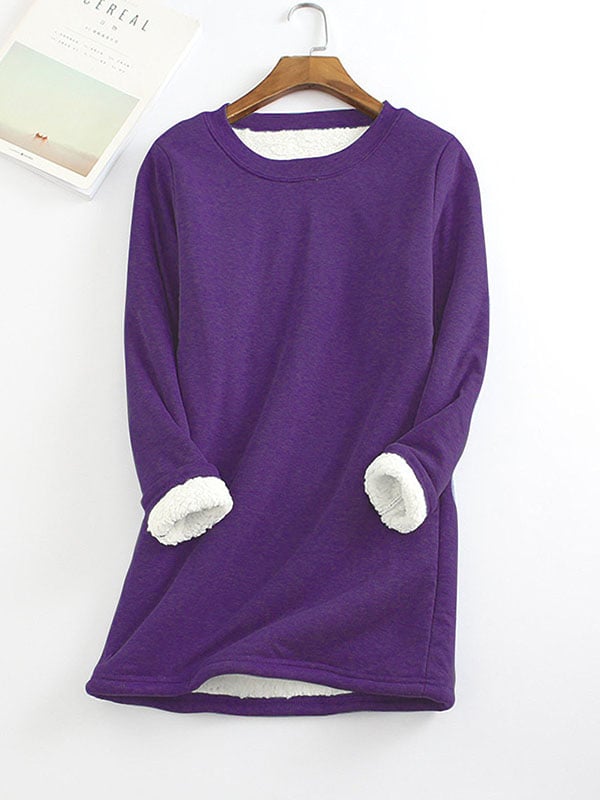 Women‘s Casual Cotton Round Neck Solid Sweatshirt