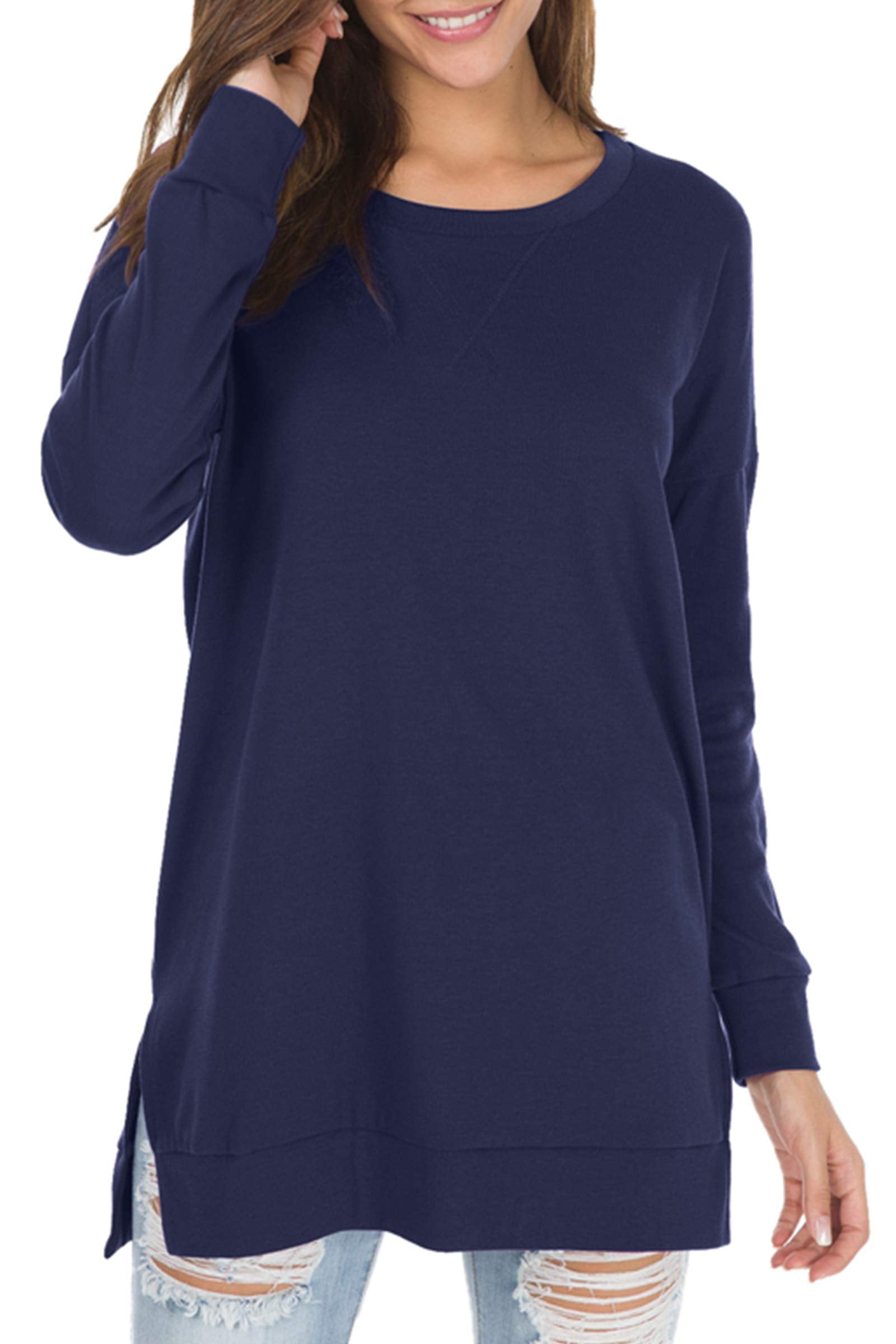 Women's Long Sleeve Side Slit Loose Tops