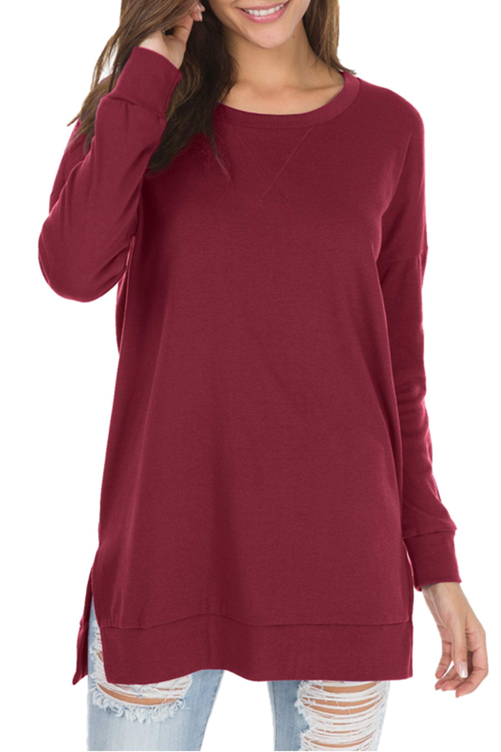 Women's Long Sleeve Side Slit Loose Tops