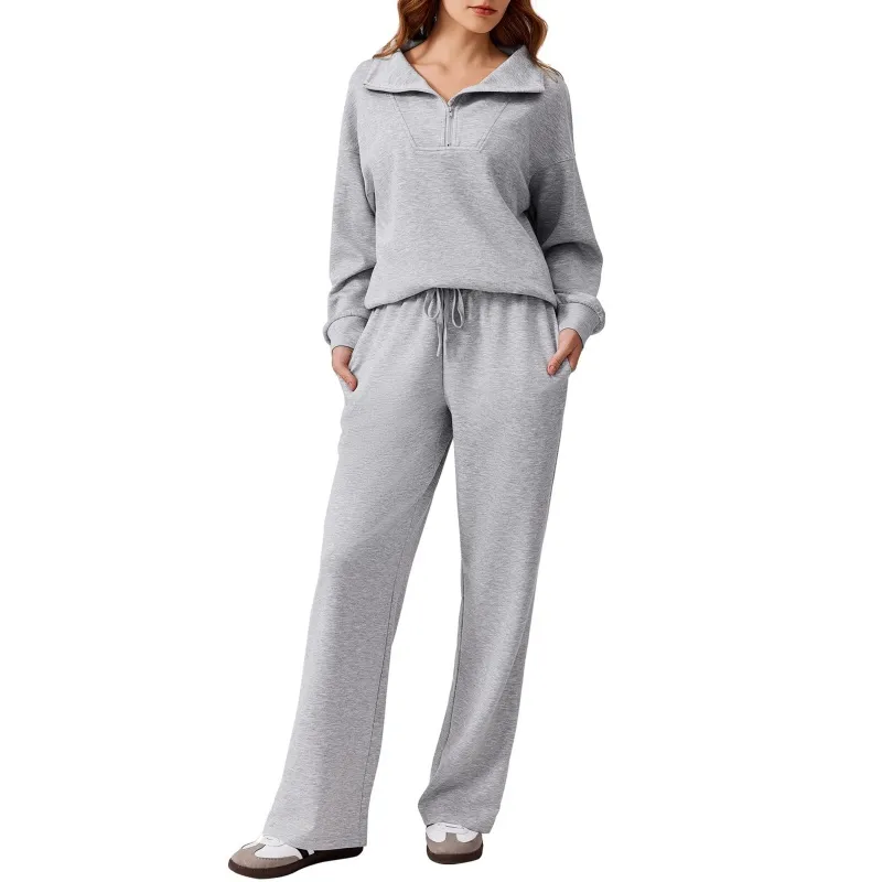 Zweiteiliges Set aus übergroßem Sweatshirt und Hose mit weitem Bein für Damen (2 Stück kaufen, kostenloser Versand) 