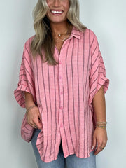 2024 Popular Oversized Striped Button Down Top Shirt Jacket(50% OFF🔥)