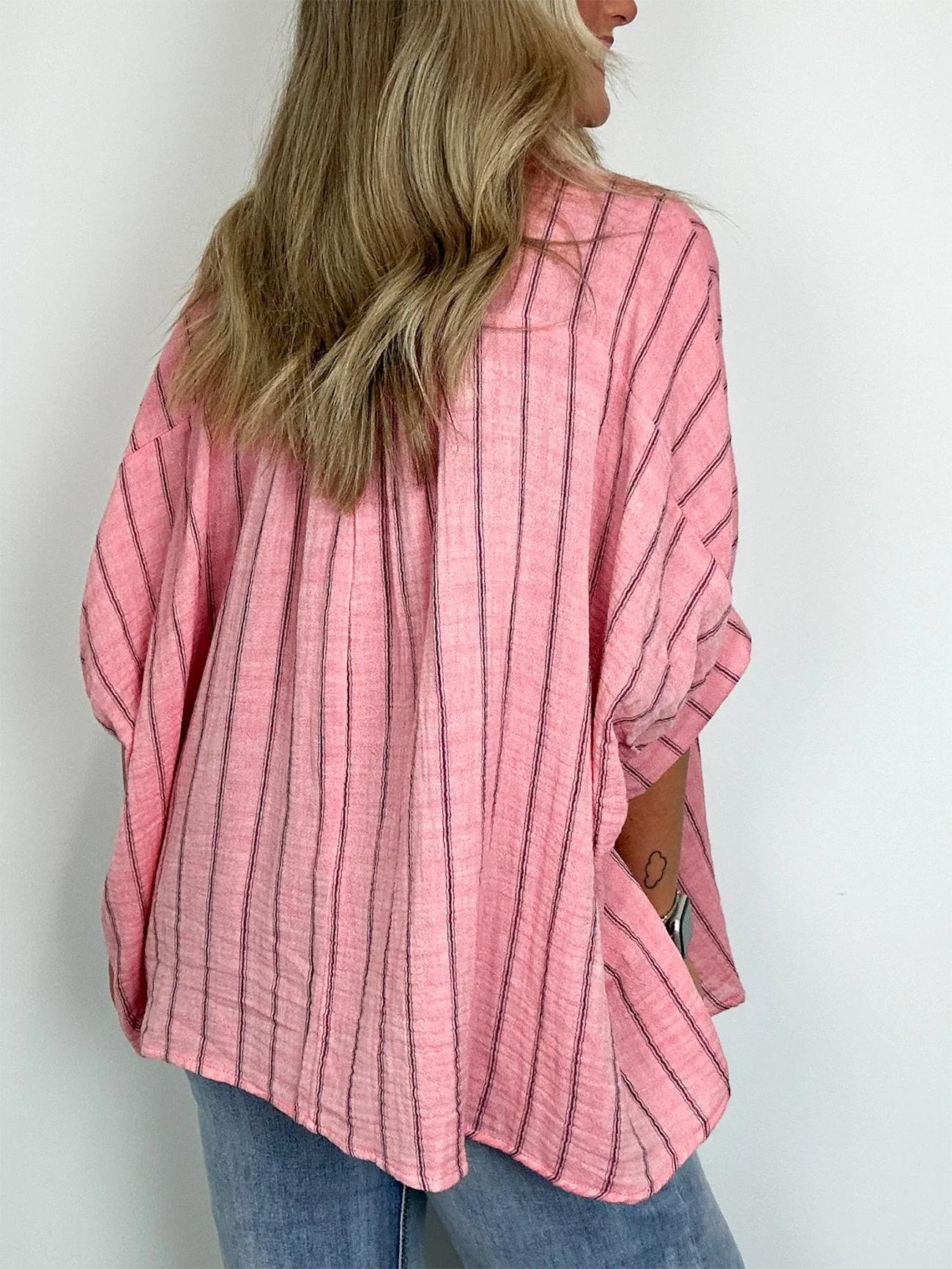 2024 Popular Oversized Striped Button Down Top Shirt Jacket(50% OFF🔥)