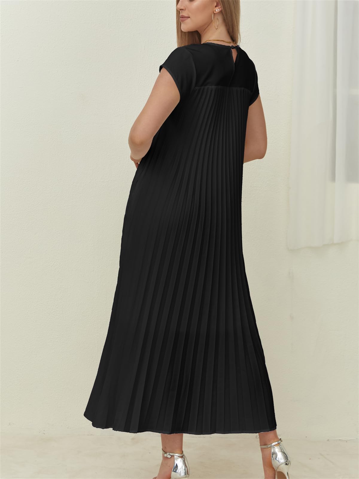 Women's Cap Sleeve Pleated Flowy Maxi Dress (Buy 2 Free Shipping)