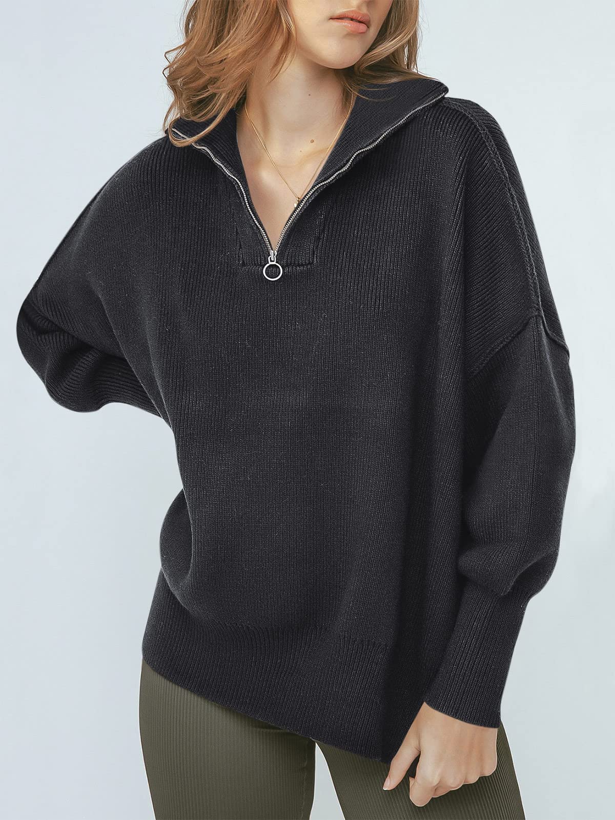 Übergroßer Pullover mit Viertelreißverschluss für Damen (2 Stück kaufen, kostenloser Versand)