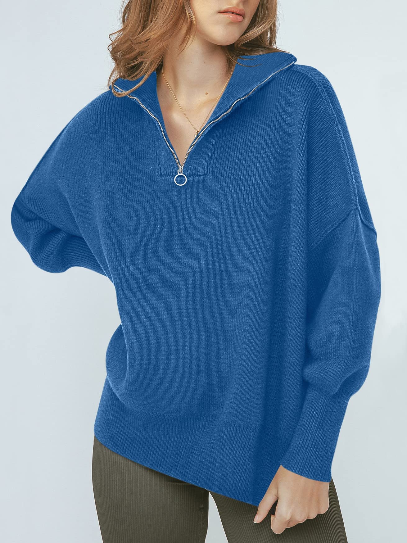 Übergroßer Pullover mit Viertelreißverschluss für Damen (2 Stück kaufen, kostenloser Versand)